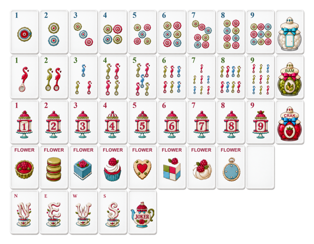 Sweet Afternoon American Mahjong set — 44 unique tile designs, approved r18