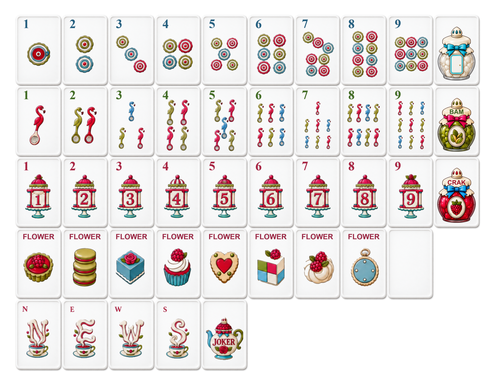 Sweet Afternoon American Mahjong set — 44 unique tile designs, approved r18