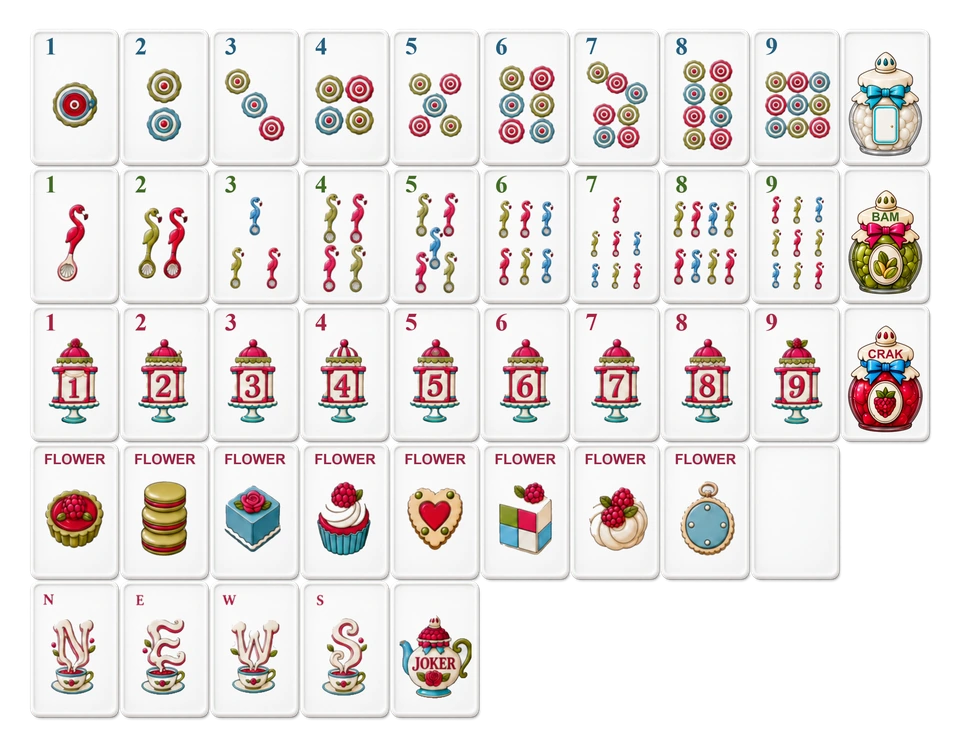 Sweet Afternoon American Mahjong set, 44 unique tile designs