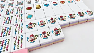 Sweet Afternoon Pink sample teapot Joker tile close-up