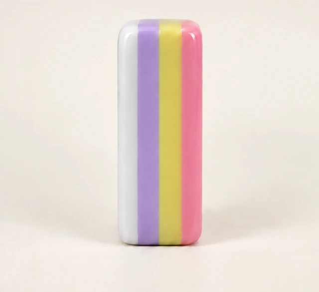 Pink Mahjong tile side with white purple yellow pink bands
