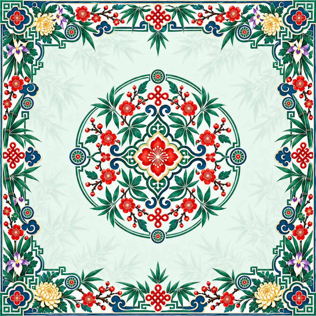Traditional Chinese Mahjong Mat – 31.5 × 31.5 in — Center artwork