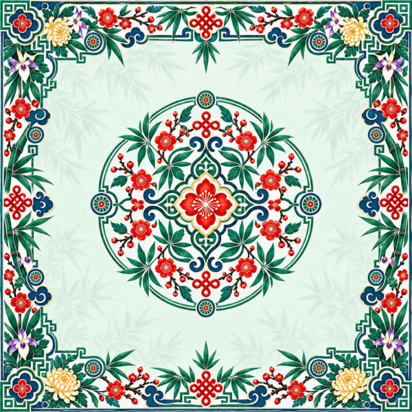 Traditional Chinese Mahjong Mat – 31.5 × 31.5 in — Center artwork