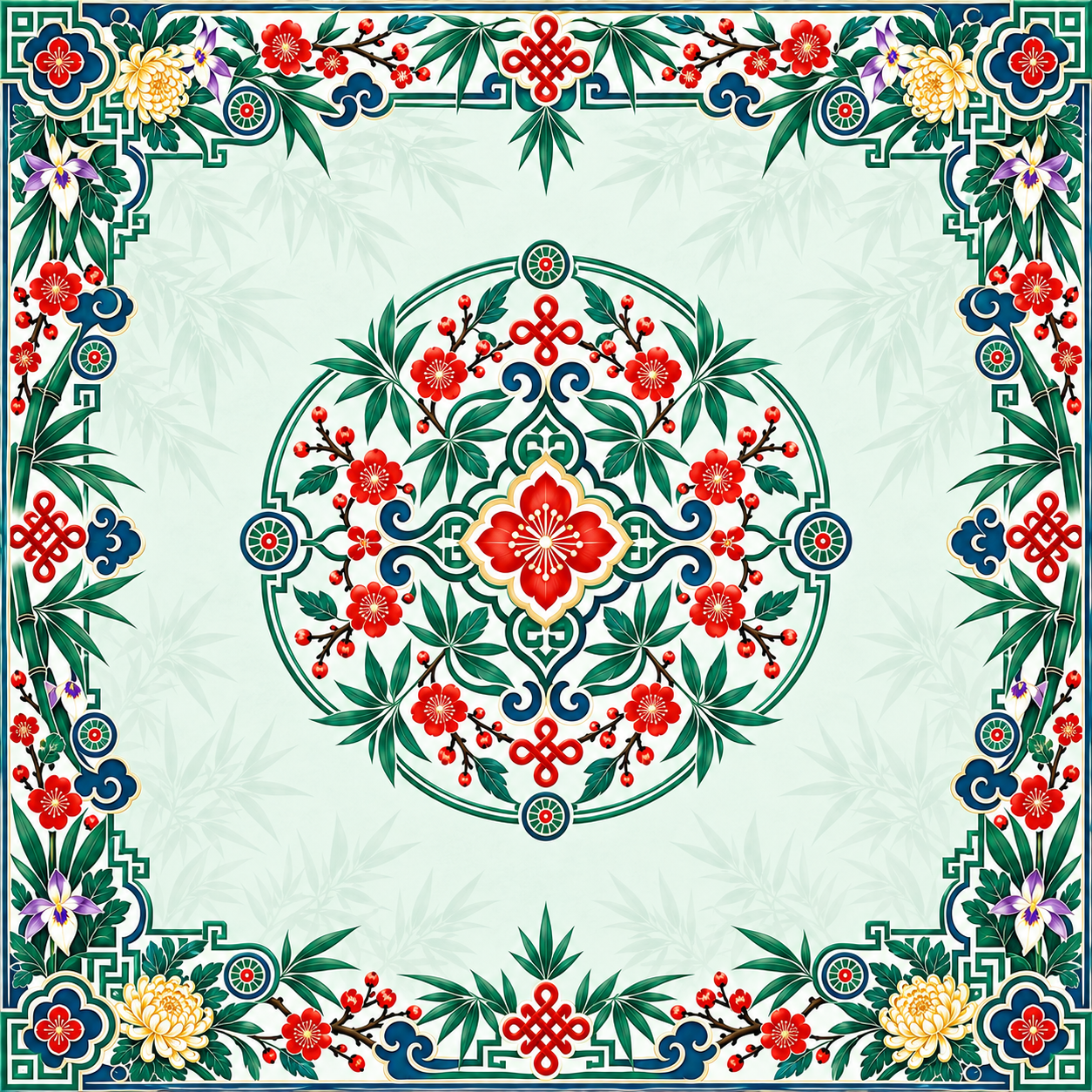 Traditional Chinese Mahjong Mat – 31.5 × 31.5 in — Center artwork
