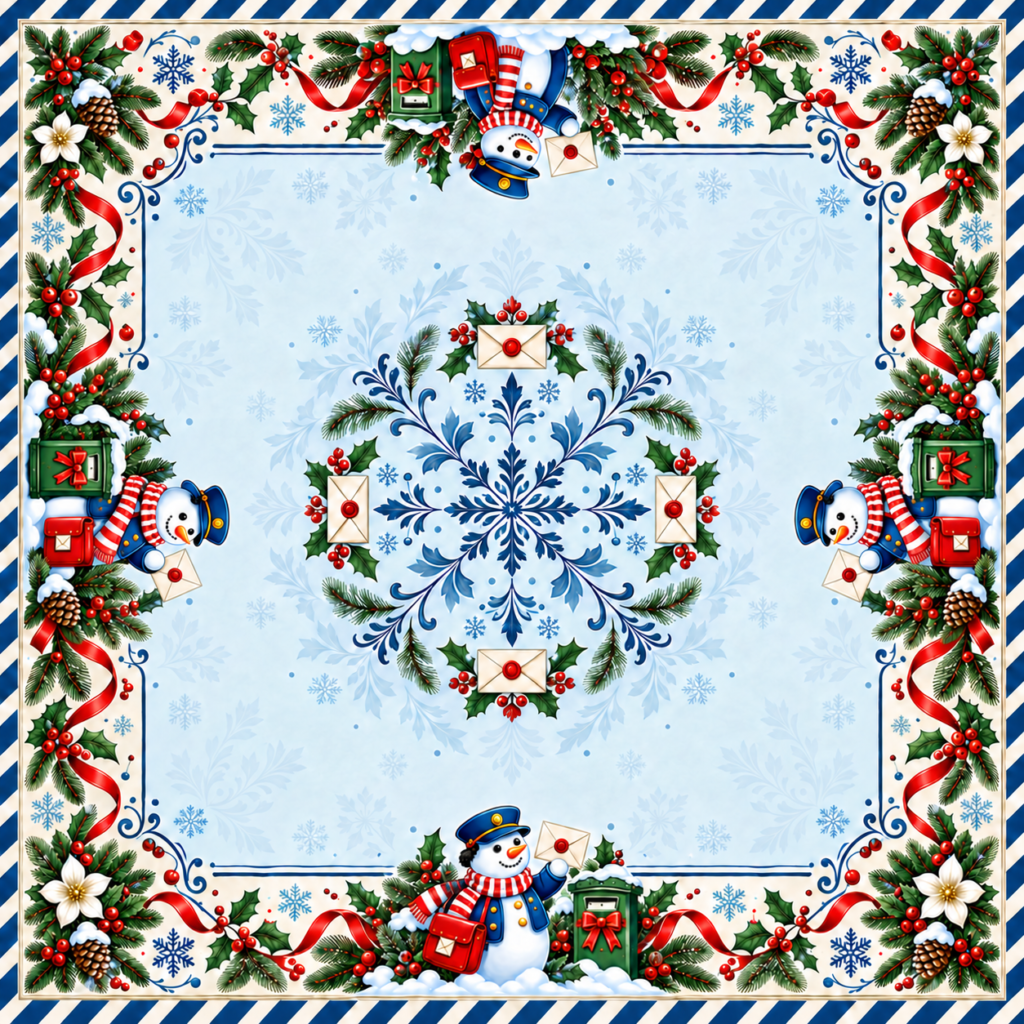 Winter Post Office Mahjong mat — Center artwork